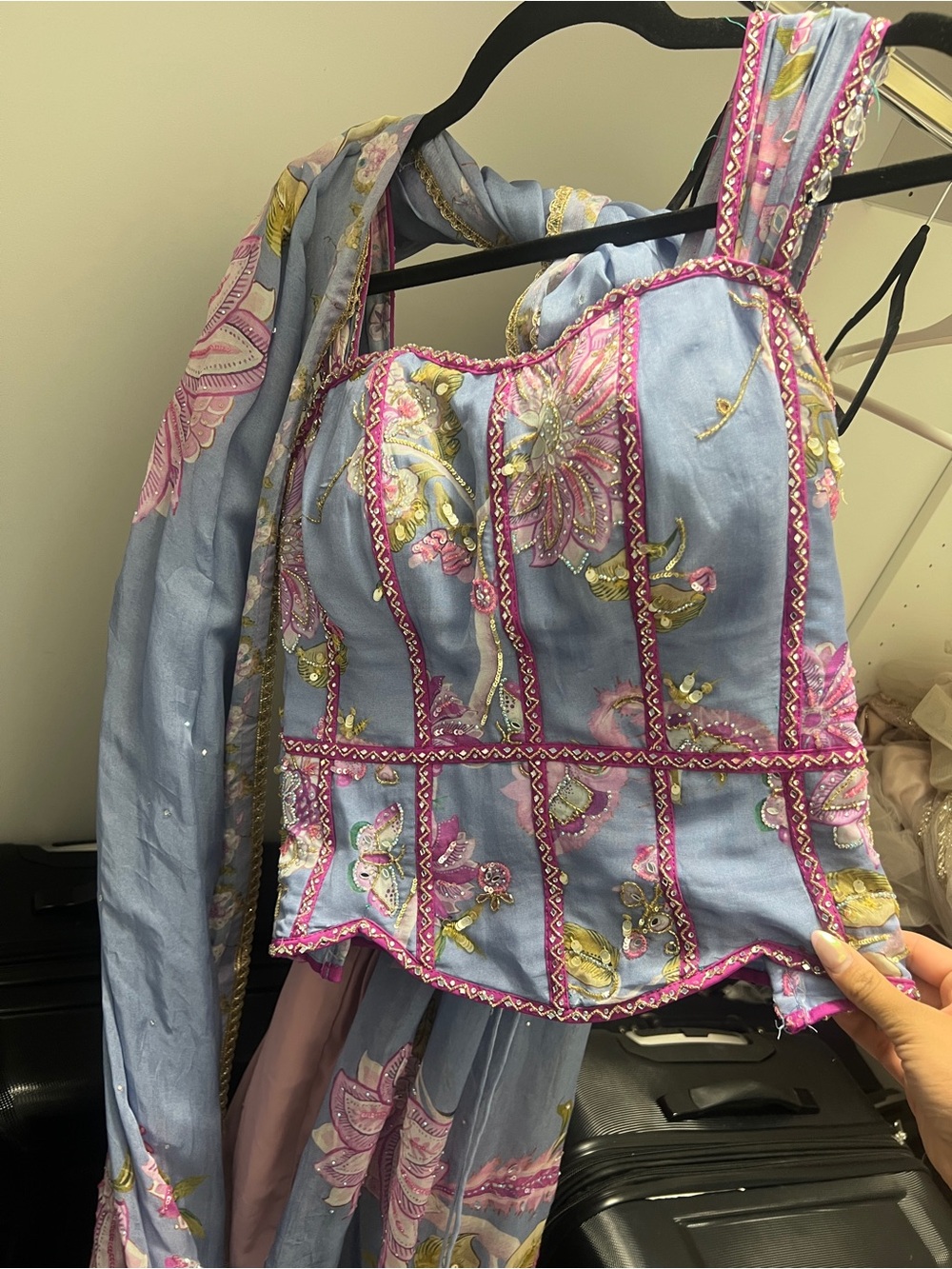 Blue and Pink Embroidered Lehenga